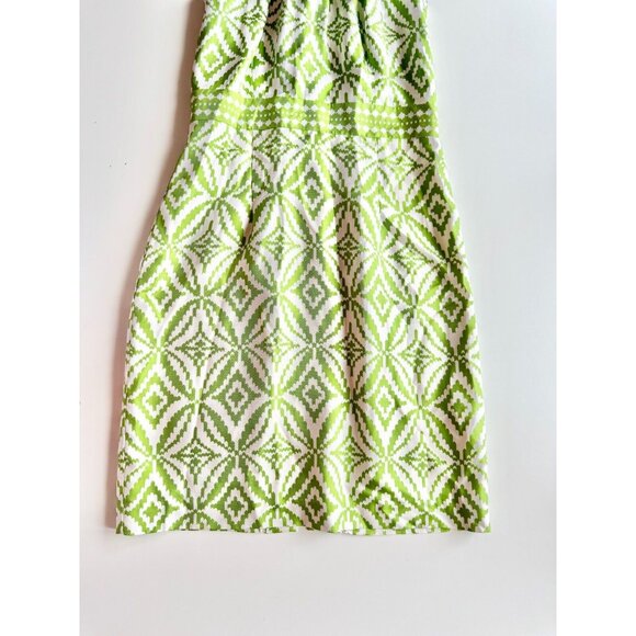 MILLY White Green Geometric Print Silk Twill Chain Halter Sheath Dress, Size 2 - Picture 7 of 14